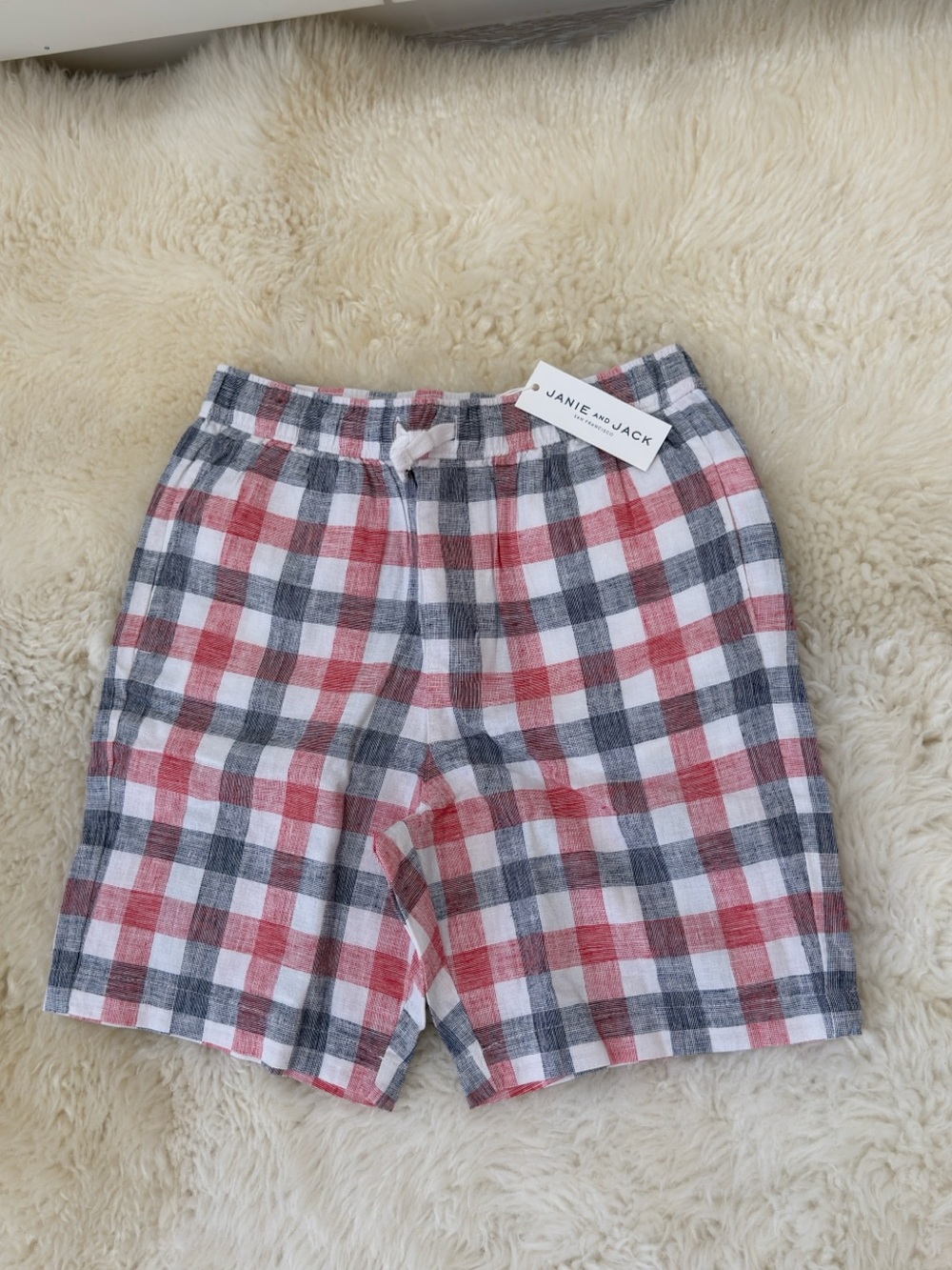 Janie and Jack Red, Gray and White Plaid Elastic Waist Shorts